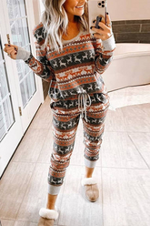 Christmas Print Lounge Top & Pants Set
